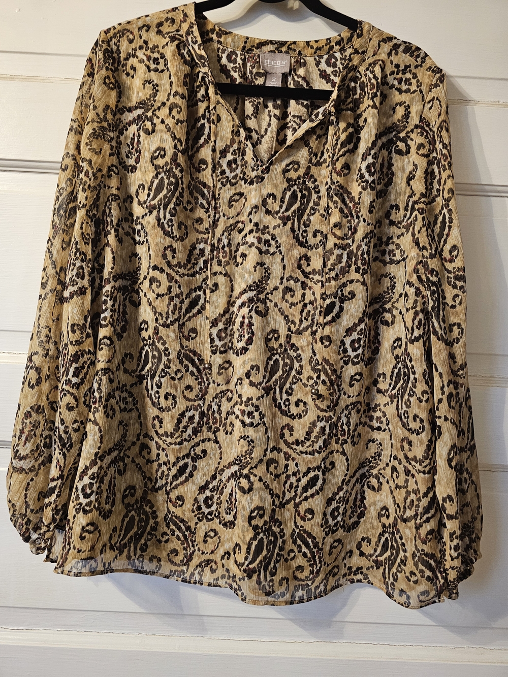 Lightweight Paisley Blouse in Beige and Black
